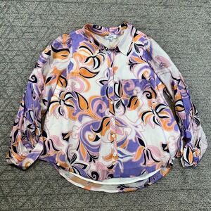 Fate Floral Button Down Blouse Top Long‎ Sleeve Multicolor Women's